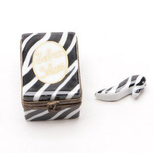 Hand-painted Limoges Zebra Shoe and Shoebox